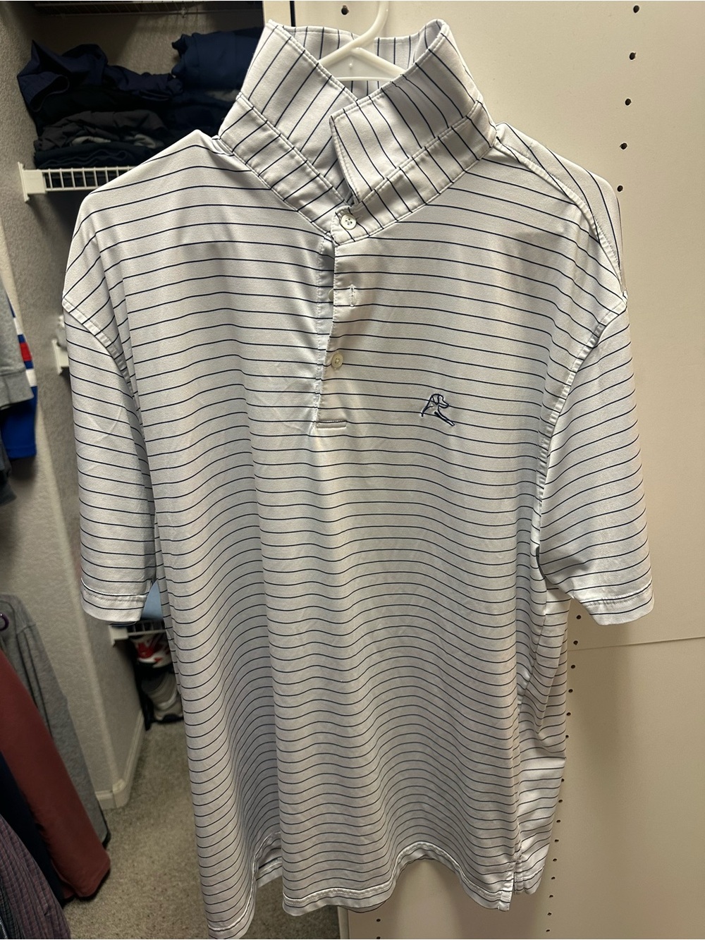 Men's Rhoback Polo Shirt - White with Navy Pinstripes size xl